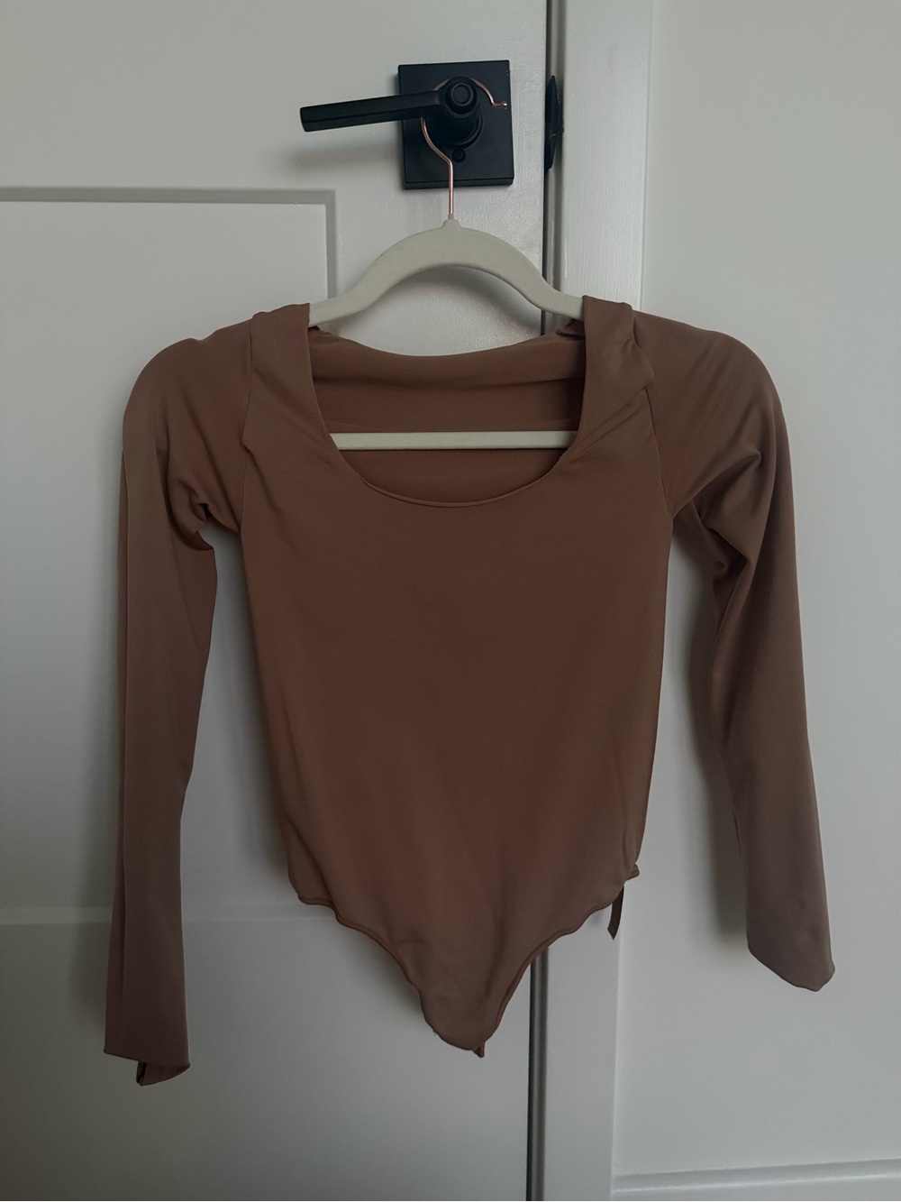 SKIMS Long-Sleeve Scoop-Neck Bodysuit in Brown